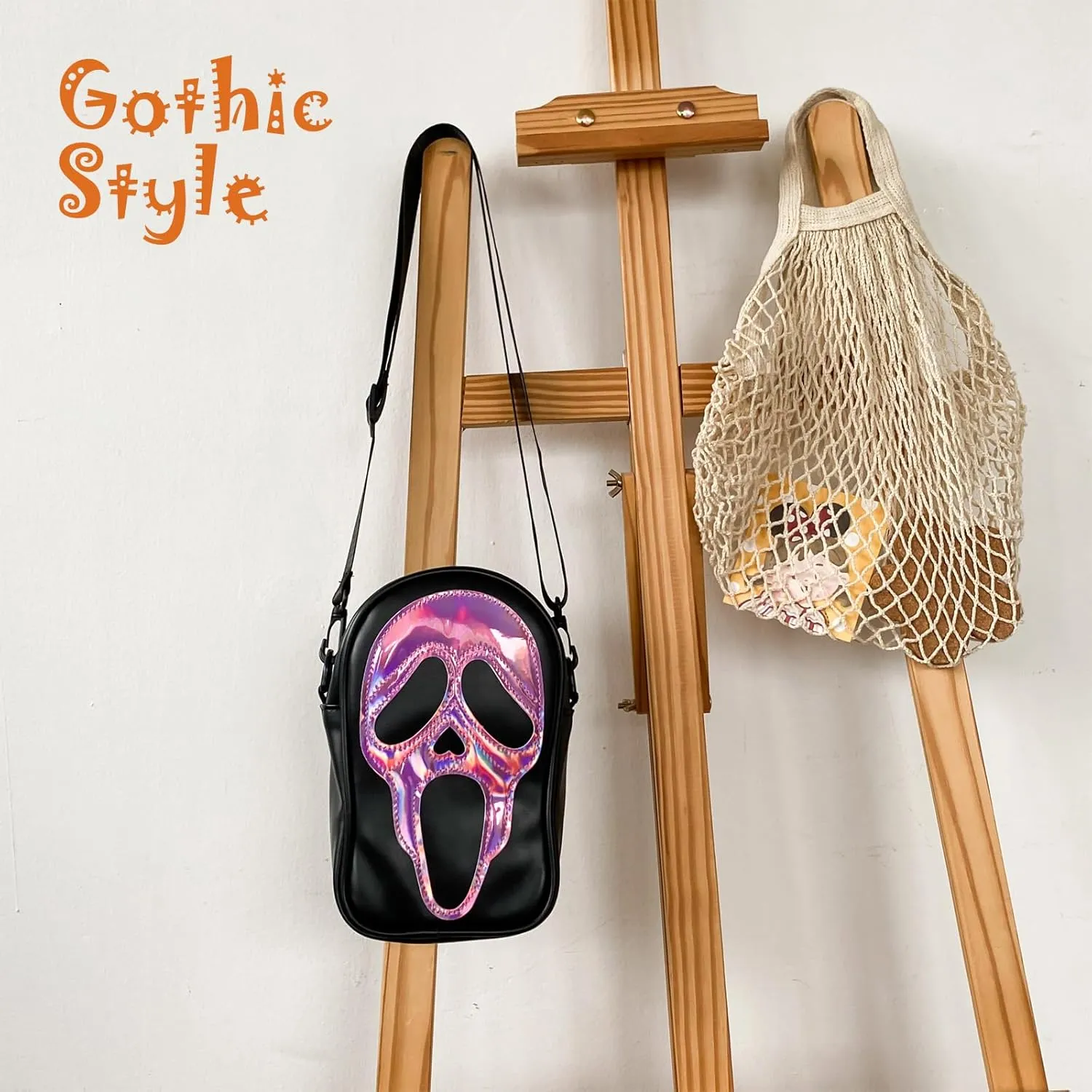 Halloween Pumpkin Crossbody Bag, Pu Leather Novelty Ghost Purse Cute Spooky Season Gothic Shoulder Bag for Women
