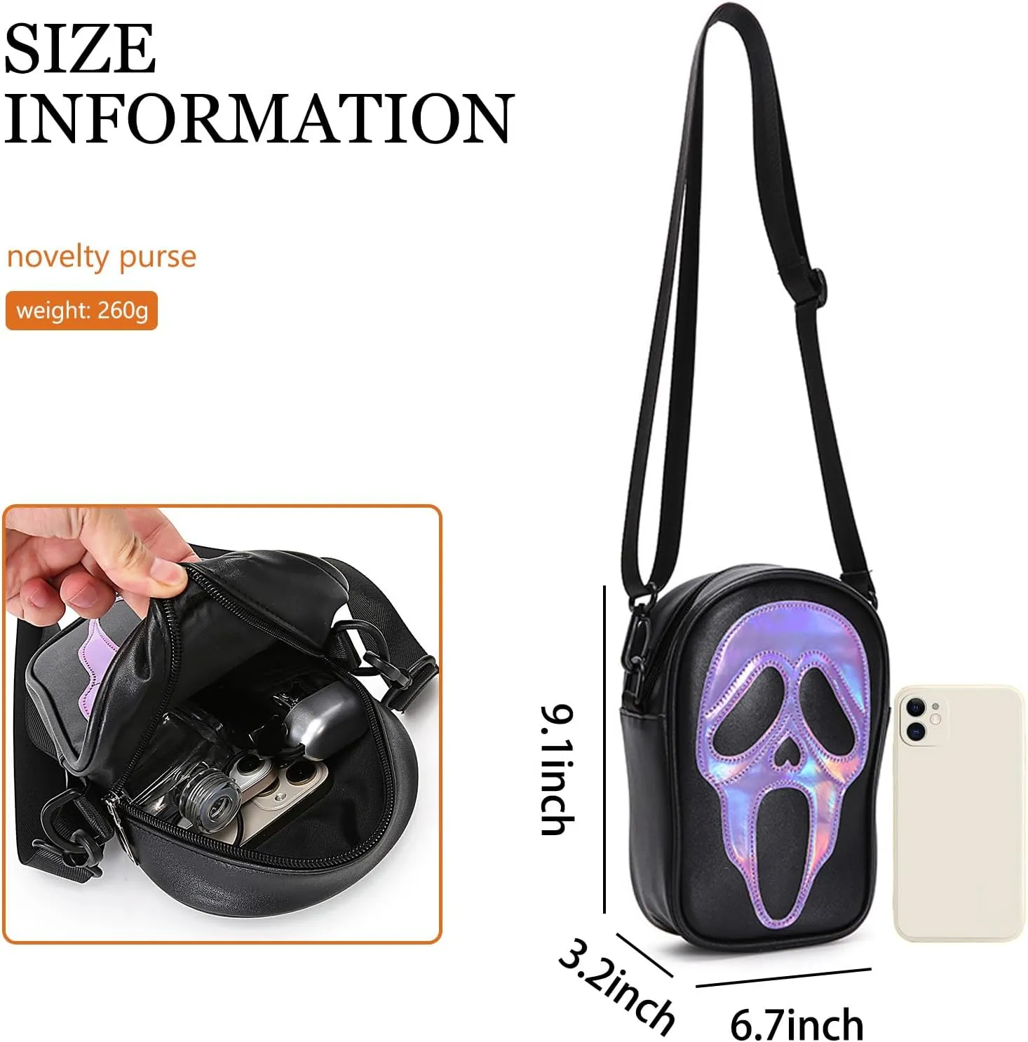 Halloween Pumpkin Crossbody Bag, Pu Leather Novelty Ghost Purse Cute Spooky Season Gothic Shoulder Bag for Women