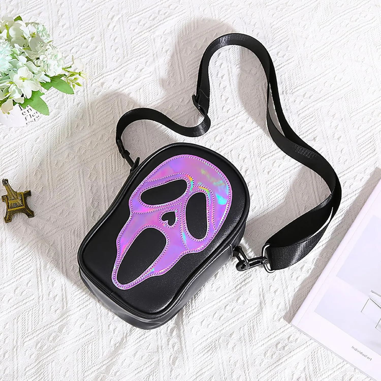Halloween Pumpkin Crossbody Bag, Pu Leather Novelty Ghost Purse Cute Spooky Season Gothic Shoulder Bag for Women
