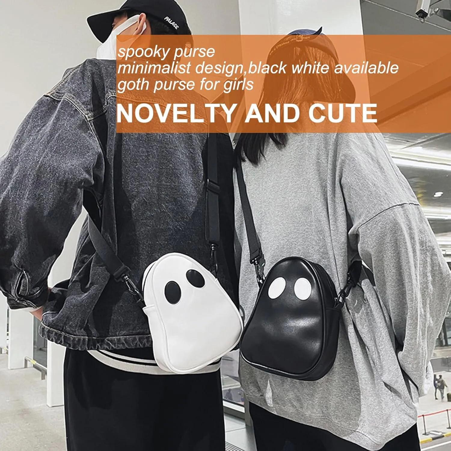 Halloween Pumpkin Crossbody Bag, Pu Leather Novelty Ghost Purse Cute Spooky Season Gothic Shoulder Bag for Women