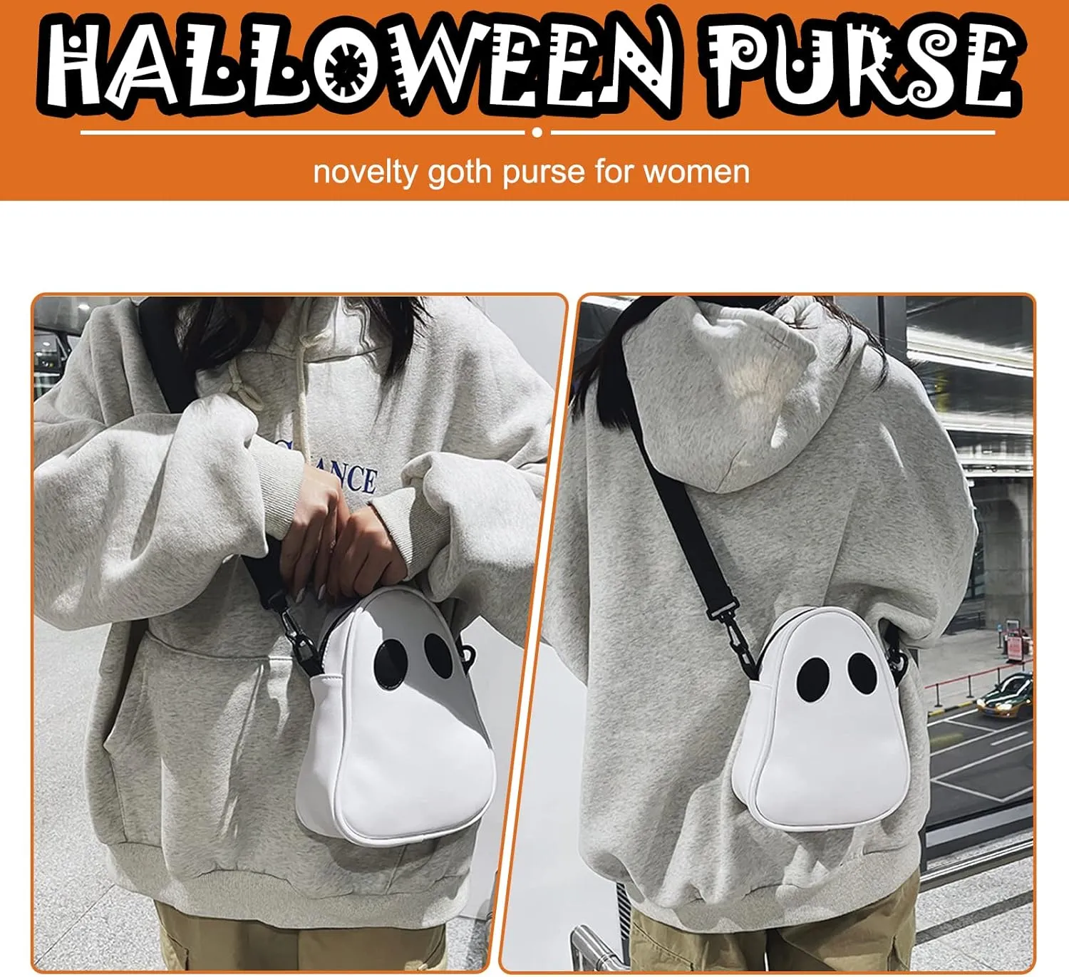 Halloween Pumpkin Crossbody Bag, Pu Leather Novelty Ghost Purse Cute Spooky Season Gothic Shoulder Bag for Women