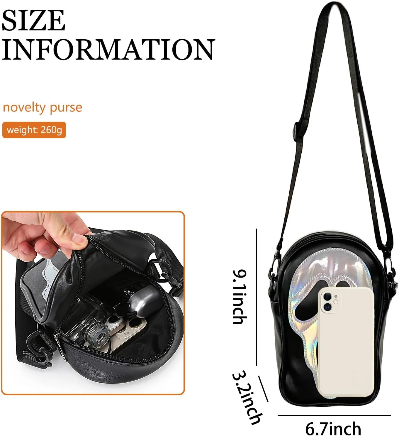 Halloween Pumpkin Crossbody Bag, Pu Leather Novelty Ghost Purse Cute Spooky Season Gothic Shoulder Bag for Women