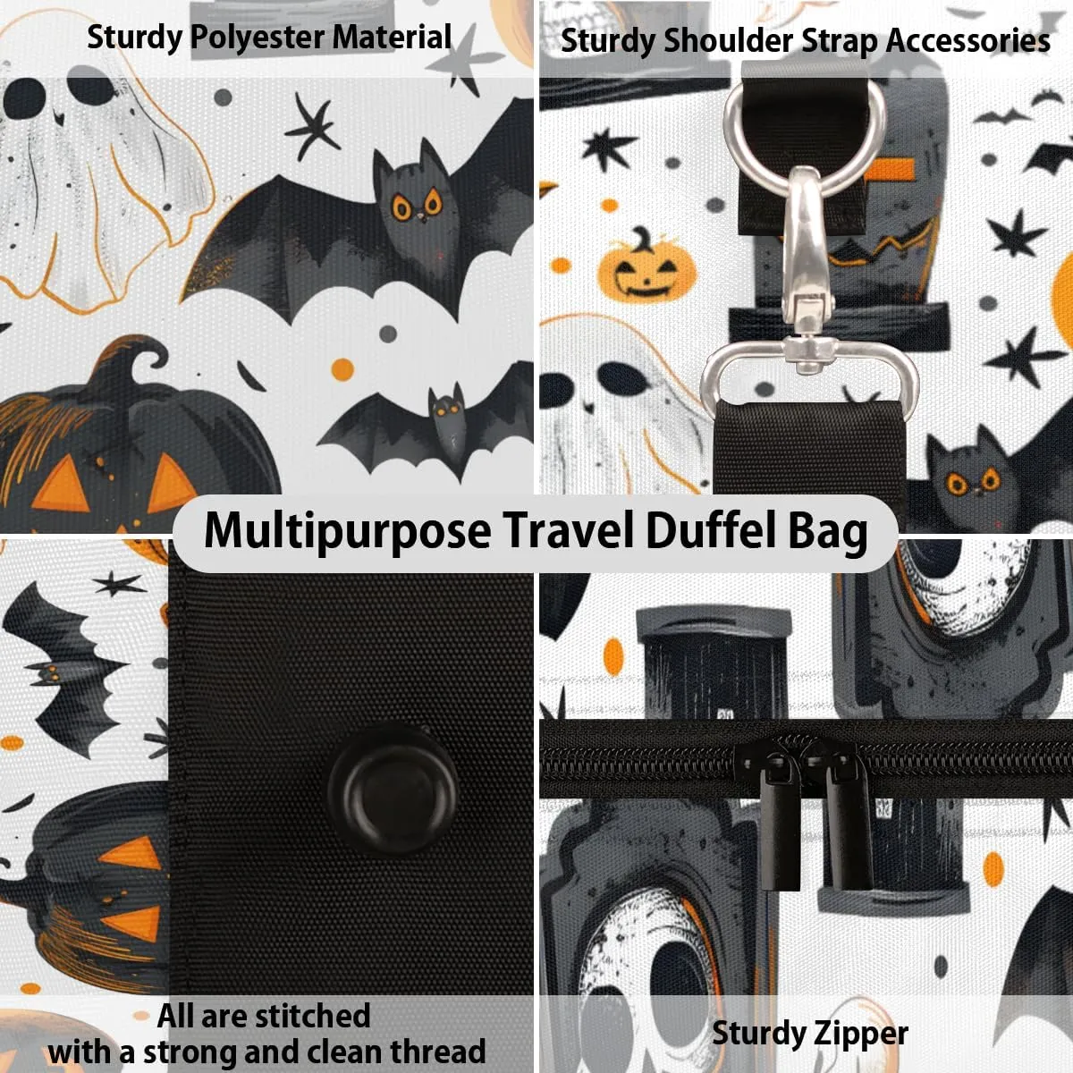 Halloween Theme Travel Duffle Bag for Women Men Gym Duffel Foldable Bag Waterproof Weekender Spooky Gothic Duffle Tote