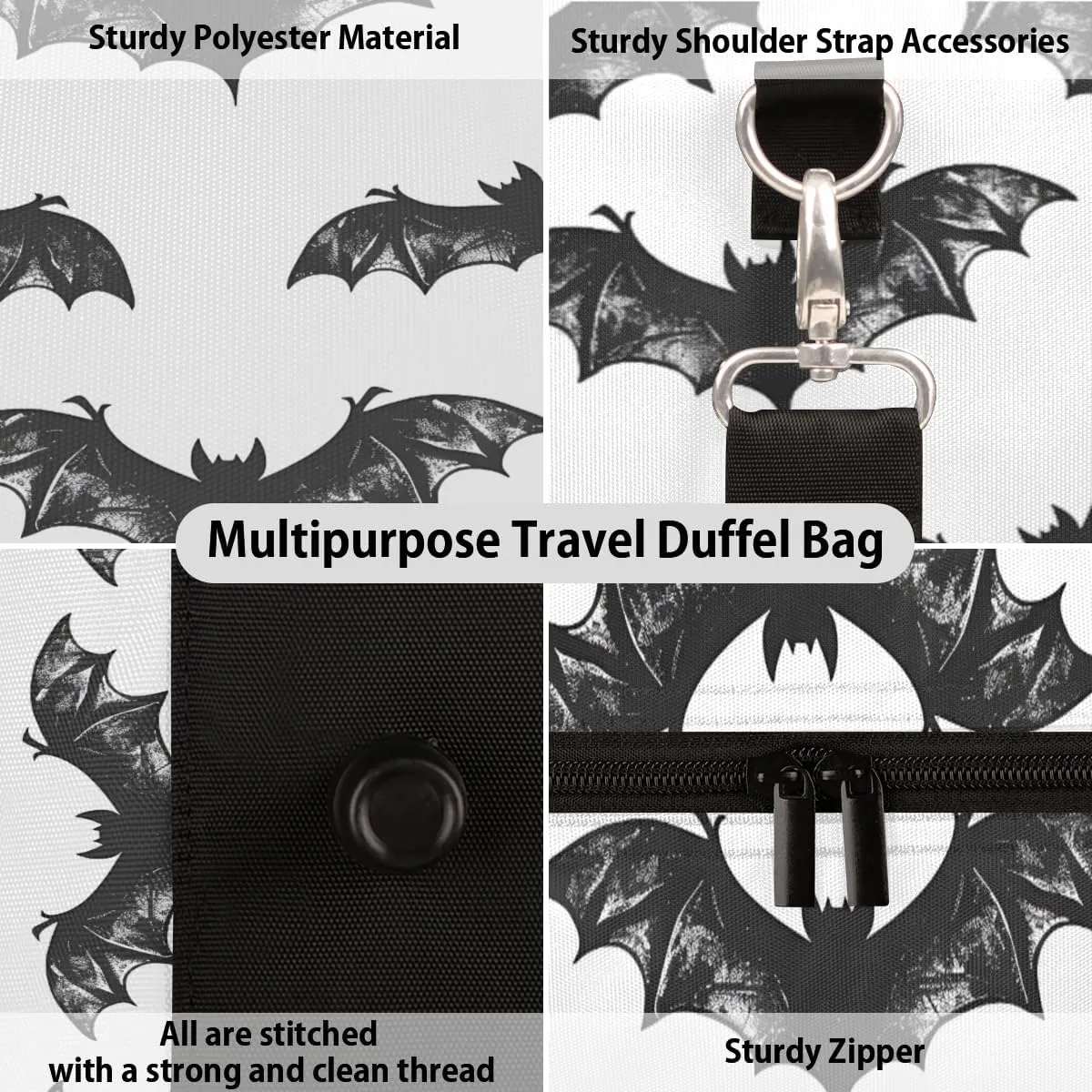 Halloween Travel Duffle Bag, Sports Gym Bags for Women Men, Carry On Weekender Overnight Bag, Spooky Bat Workout Hospital Airplane Trips Bag