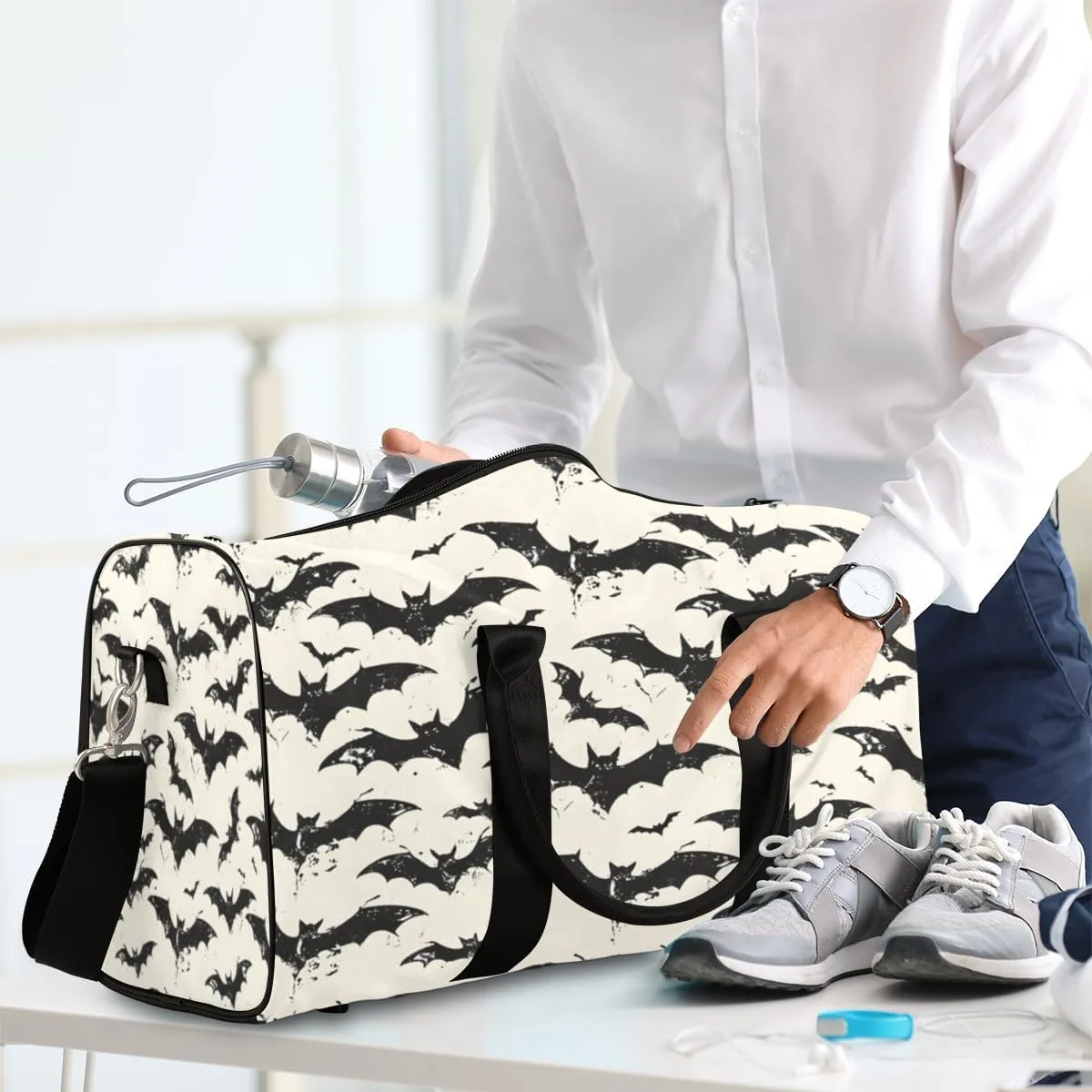 Halloween Travel Duffle Bag, Sports Gym Bags for Women Men, Carry On Weekender Overnight Bag, Spooky Bats Workout Hospital Airplane Trips Bag