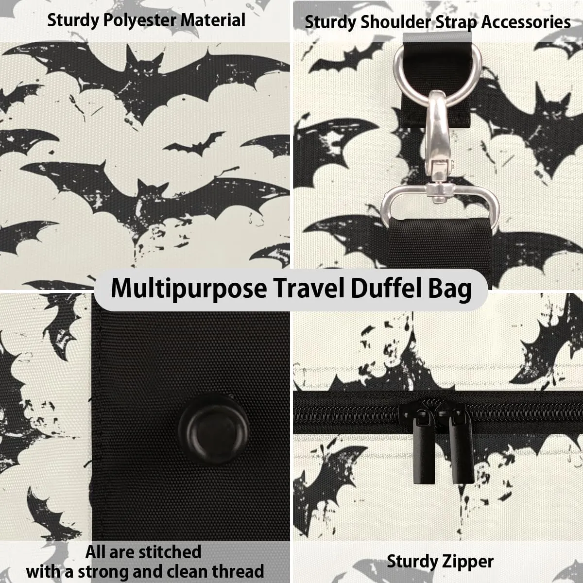 Halloween Travel Duffle Bag, Sports Gym Bags for Women Men, Carry On Weekender Overnight Bag, Spooky Bats Workout Hospital Airplane Trips Bag