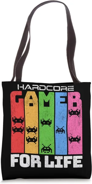 Hardcore Gamer For Life Teen Video Invader UFO Arcade Tote Bag
