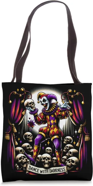 Harlequin Skulls Macabre Goth Tee - Dark Fantasy Joker Skull Tote Bag