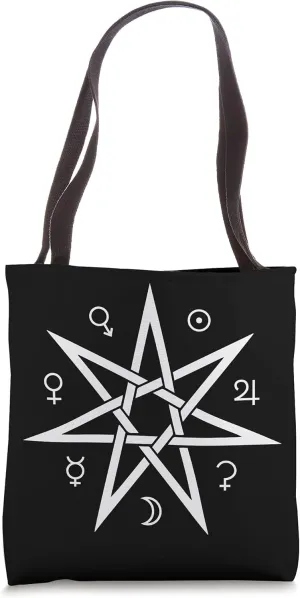 Heptagram / Septagram 7 Pointed Fairy Star With Planet Signs Tote Bag