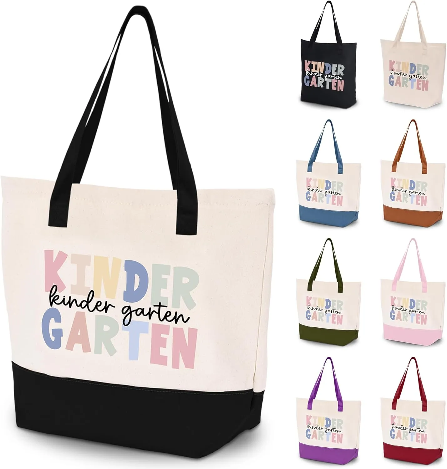 HIFA Kindergarten Teacher Tote Bag for School, Canvas Tote Bag - Top Zipper Closure - Gift for Kindergarten School Teachers