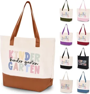 HIFA Kindergarten Teacher Tote Bag for School, Canvas Tote Bag - Top Zipper Closure - Gift for Kindergarten School Teachers