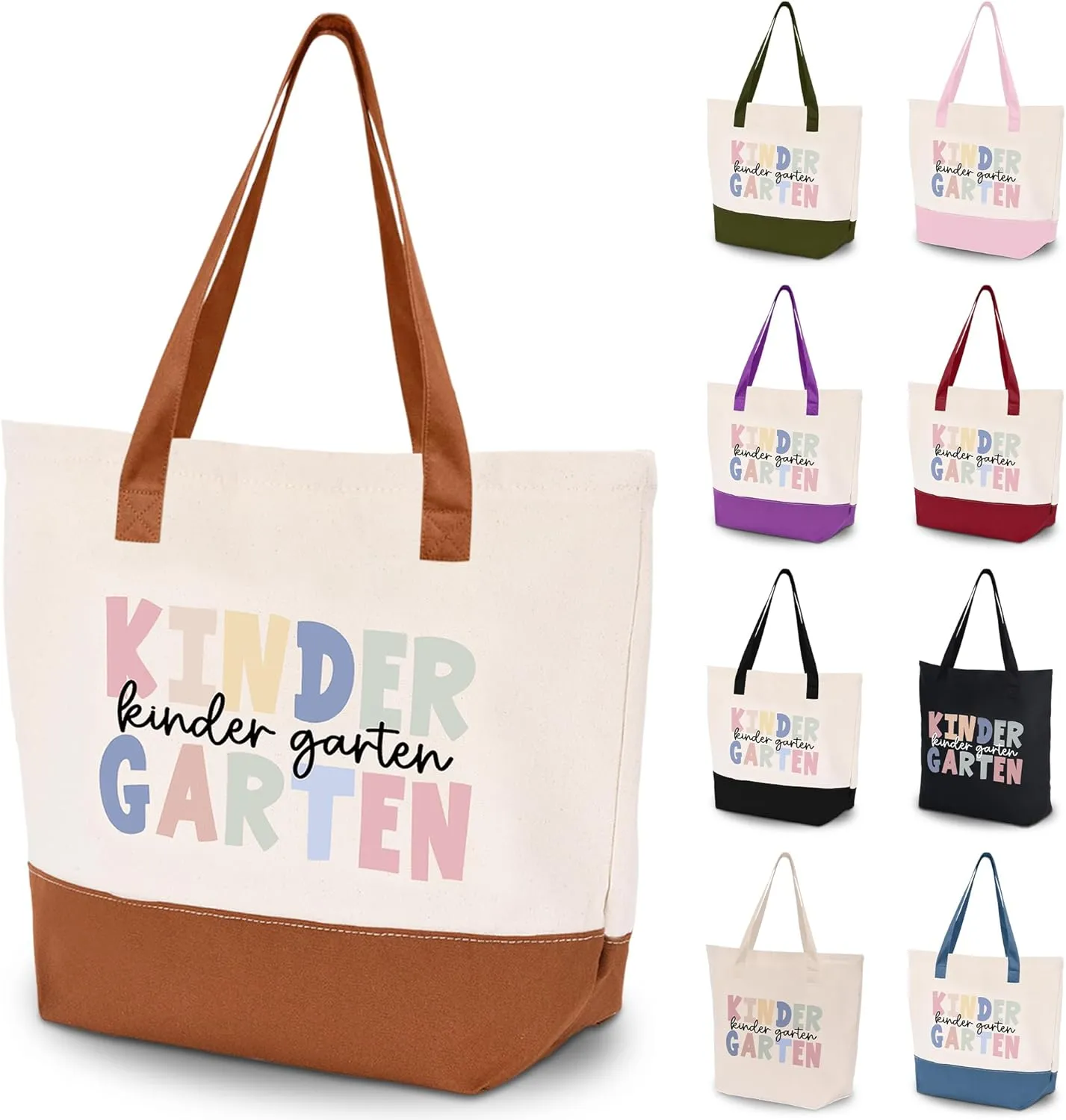 HIFA Kindergarten Teacher Tote Bag for School, Canvas Tote Bag - Top Zipper Closure - Gift for Kindergarten School Teachers