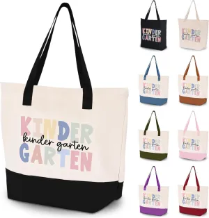 HIFA Kindergarten Teacher Tote Bag for School, Canvas Tote Bag - Top Zipper Closure - Gift for Kindergarten School Teachers