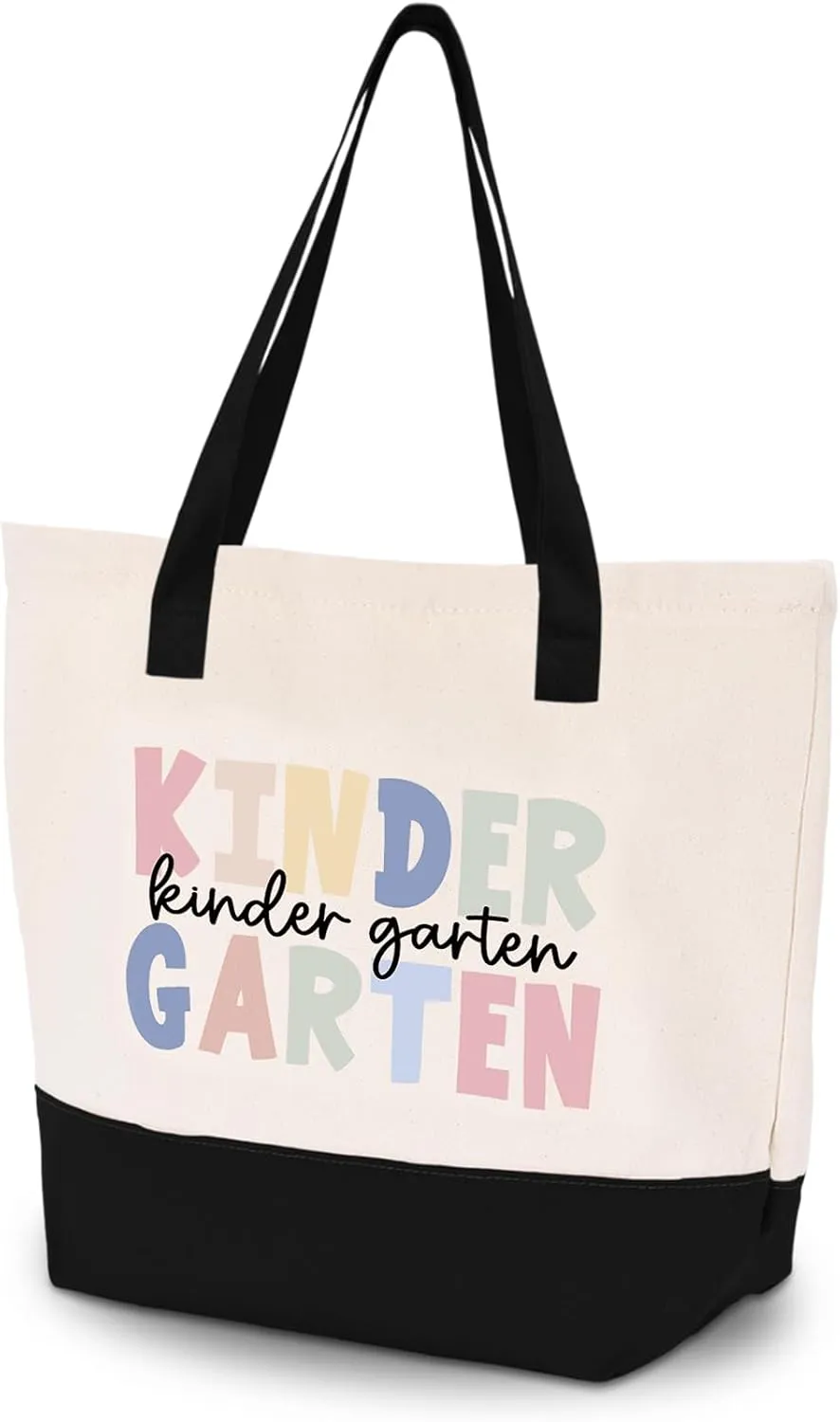 HIFA Kindergarten Teacher Tote Bag for School, Canvas Tote Bag - Top Zipper Closure - Gift for Kindergarten School Teachers