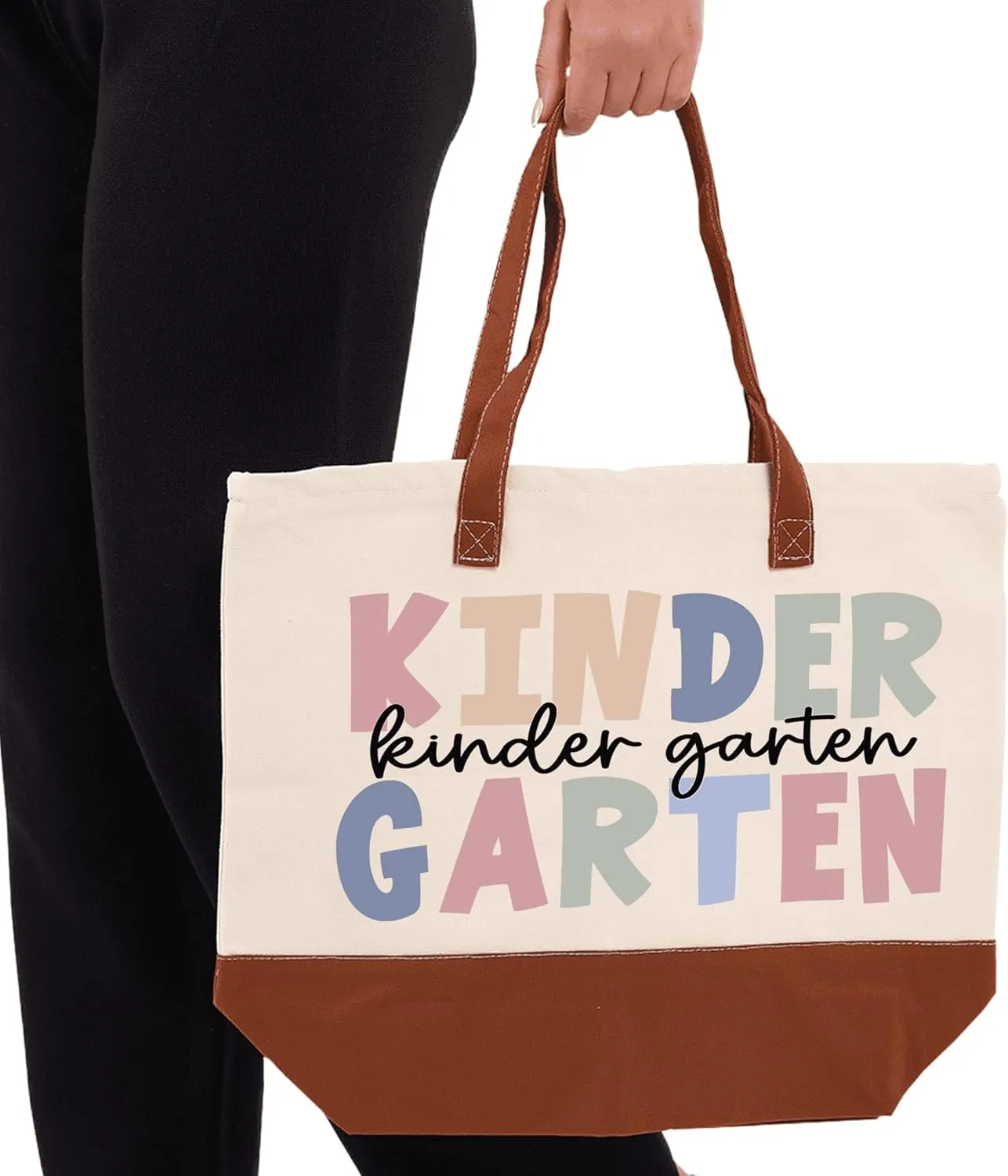 HIFA Kindergarten Teacher Tote Bag for School, Canvas Tote Bag - Top Zipper Closure - Gift for Kindergarten School Teachers