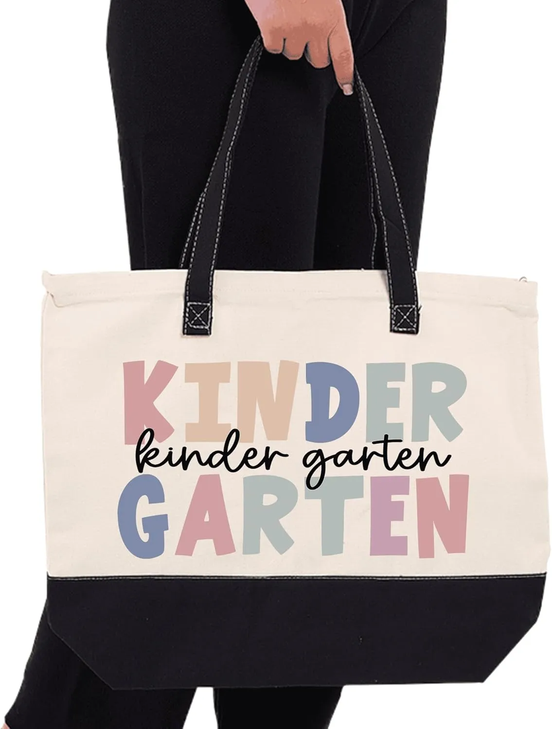 HIFA Kindergarten Teacher Tote Bag for School, Canvas Tote Bag - Top Zipper Closure - Gift for Kindergarten School Teachers