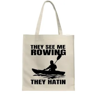 Hilarious Kayaking for Adventure Enthusiasts Rowing with Attitude Natural White Multicolor Canvas Tote Bag