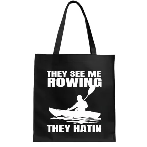 Hilarious Kayaking for Adventure Enthusiasts Rowing with Attitude Navy Black Multicolor Canvas Tote Bag