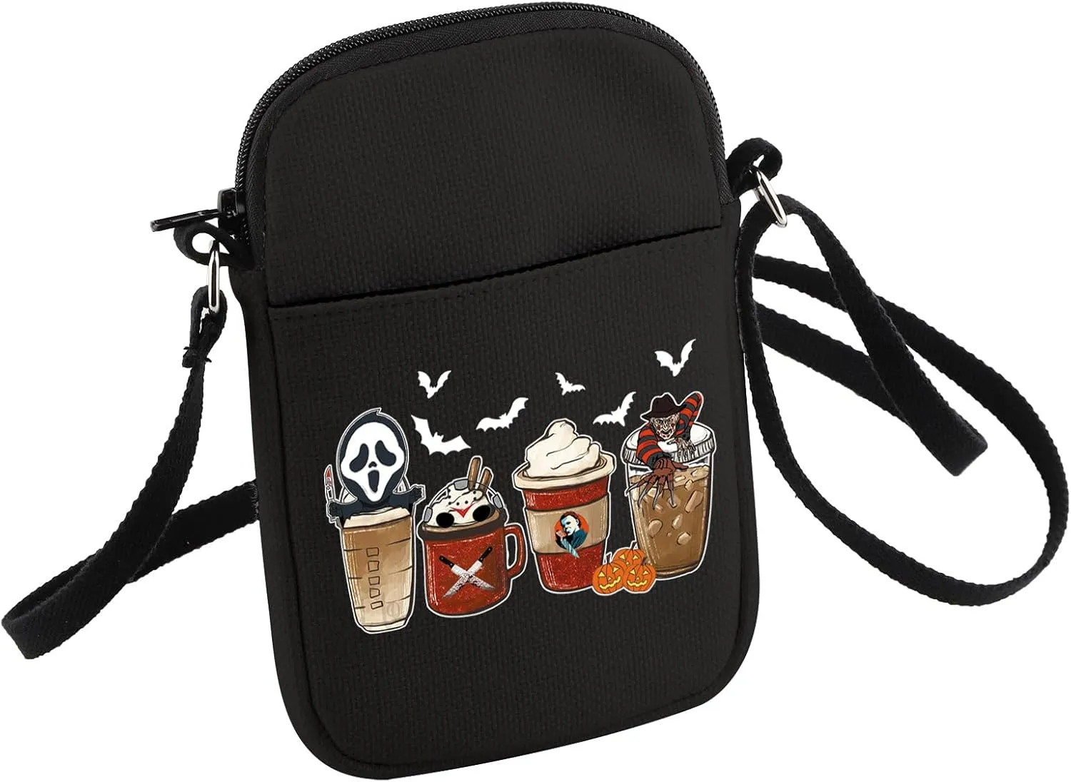 HOLLP Horror Coffee Crossbody Bag Halloween Party Gift Horror Movie Fan Small Sling Bag Spooky October Gift