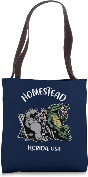 Homestead Florida USA Funny Manatee and Alligator Design Tote Bag