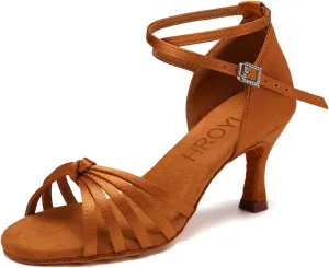 HROYL Women Latin Dance Shoes Professional Ballroom Salsa Practice Performance Dancing Shoes EM-217