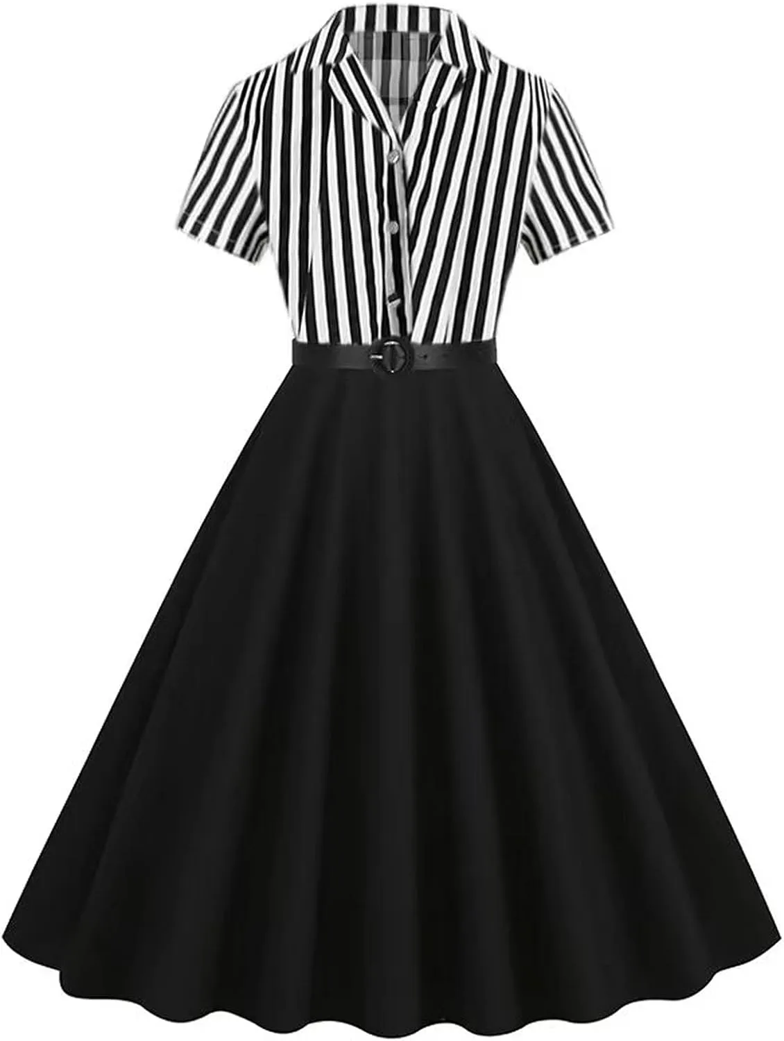 IBTOM CASTLE Women's 1950s Vertical Striped Neck Tie Vintage Button Down Cocktail Fancy Halloween Cosplay Dress