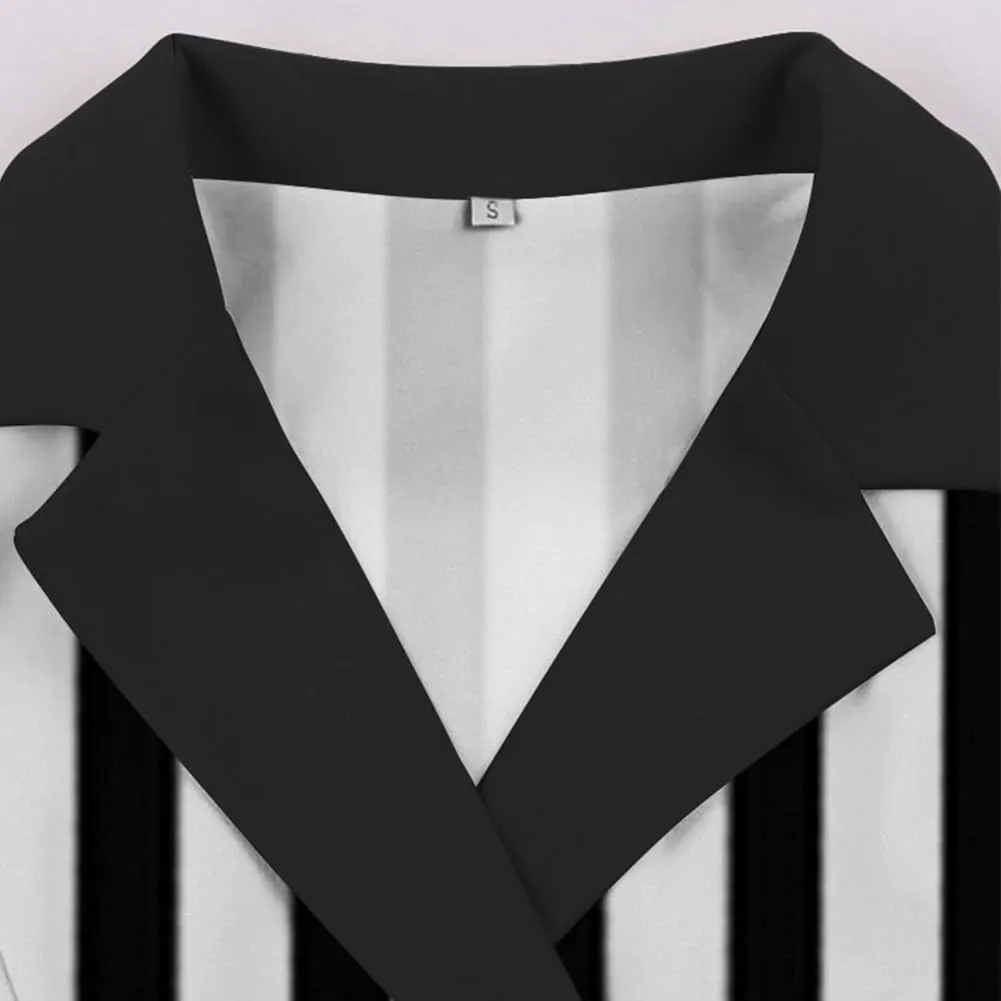 IBTOM CASTLE Women's 1950s Vertical Striped Neck Tie Vintage Button Down Cocktail Fancy Halloween Cosplay Dress