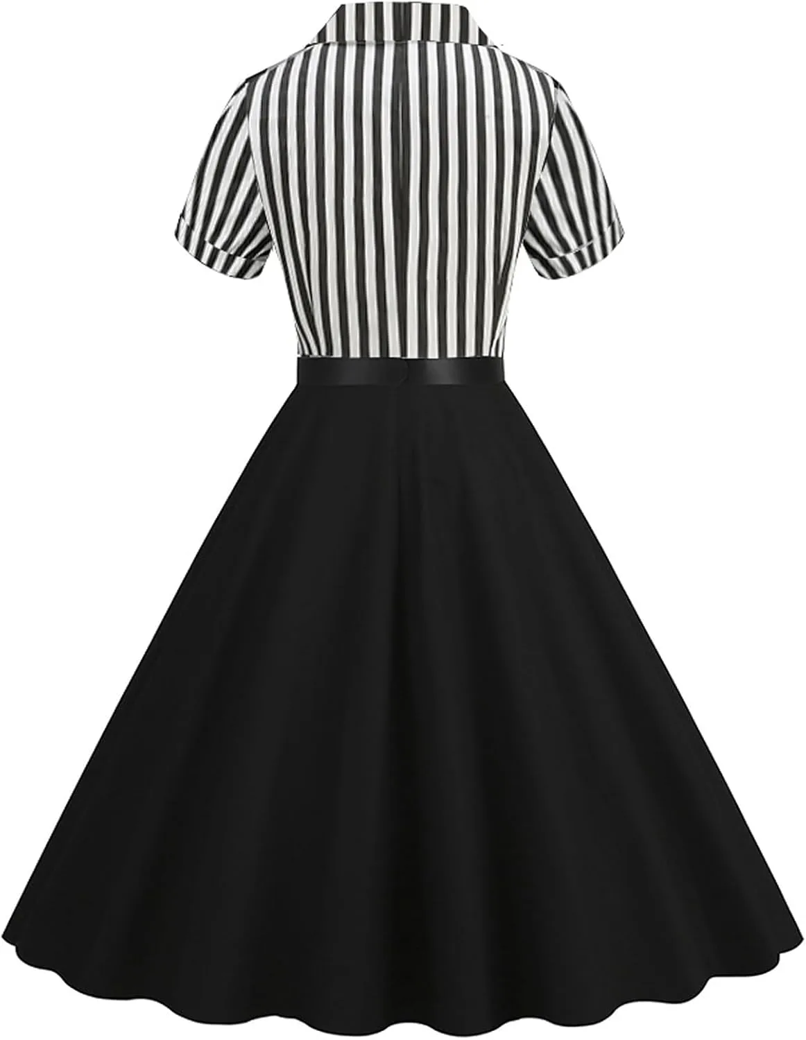 IBTOM CASTLE Women's 1950s Vertical Striped Neck Tie Vintage Button Down Cocktail Fancy Halloween Cosplay Dress