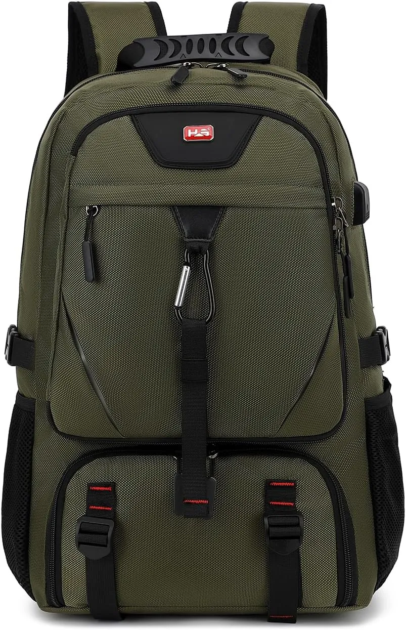 INSAVANT Travel Backpack for Mens 17.3 Inch with Laptop Sleeve and Shoe Compartment, Computer Backpacks with USB Charging Port, Durable Hiking Work Business Daypack for Women(17.3 Inch Army Green)
