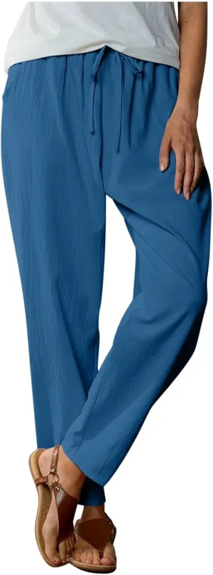 JOAU Linen Pants for Women 2025 Summer Cotton Straight Leg Drawstring High Waisted Palazzo Trousers Lounge Beach Resort Wear