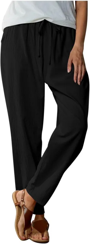 JOAU Linen Pants for Women 2025 Summer Cotton Straight Leg Drawstring High Waisted Palazzo Trousers Lounge Beach Resort Wear