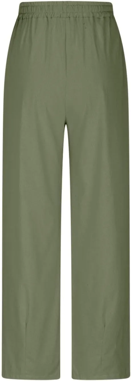 JOAU Linen Pants for Women 2025 Summer Cotton Straight Leg Drawstring High Waisted Palazzo Trousers Lounge Beach Resort Wear