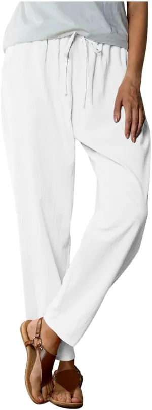 JOAU Linen Pants for Women 2025 Summer Cotton Straight Leg Drawstring High Waisted Palazzo Trousers Lounge Beach Resort Wear