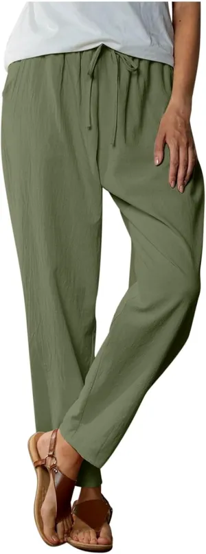 JOAU Linen Pants for Women 2025 Summer Cotton Straight Leg Drawstring High Waisted Palazzo Trousers Lounge Beach Resort Wear