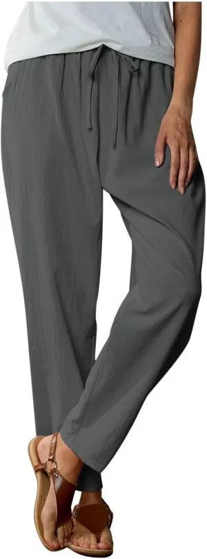 JOAU Linen Pants for Women 2025 Summer Cotton Straight Leg Drawstring High Waisted Palazzo Trousers Lounge Beach Resort Wear