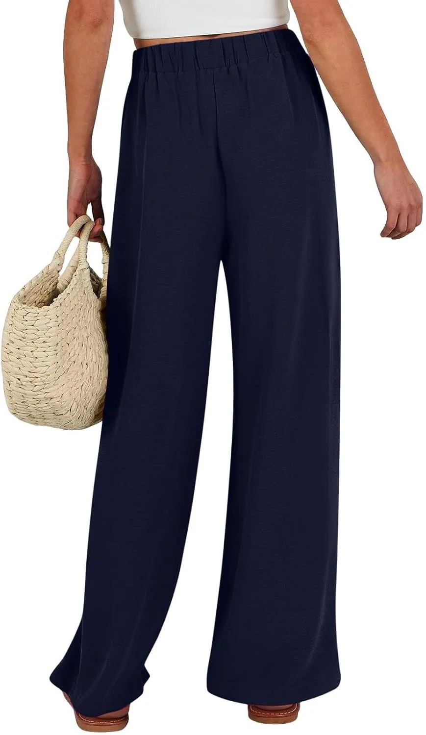 JOAU Women Wide Leg Palazzo Pants Summer High Waist Flowy Casual Trousers Dressy Loose Lounge Beach Vacation Belted Pants