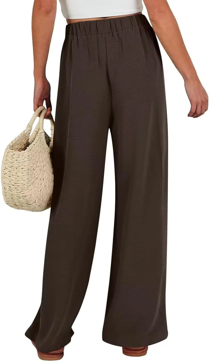 JOAU Women Wide Leg Palazzo Pants Summer High Waist Flowy Casual Trousers Dressy Loose Lounge Beach Vacation Belted Pants