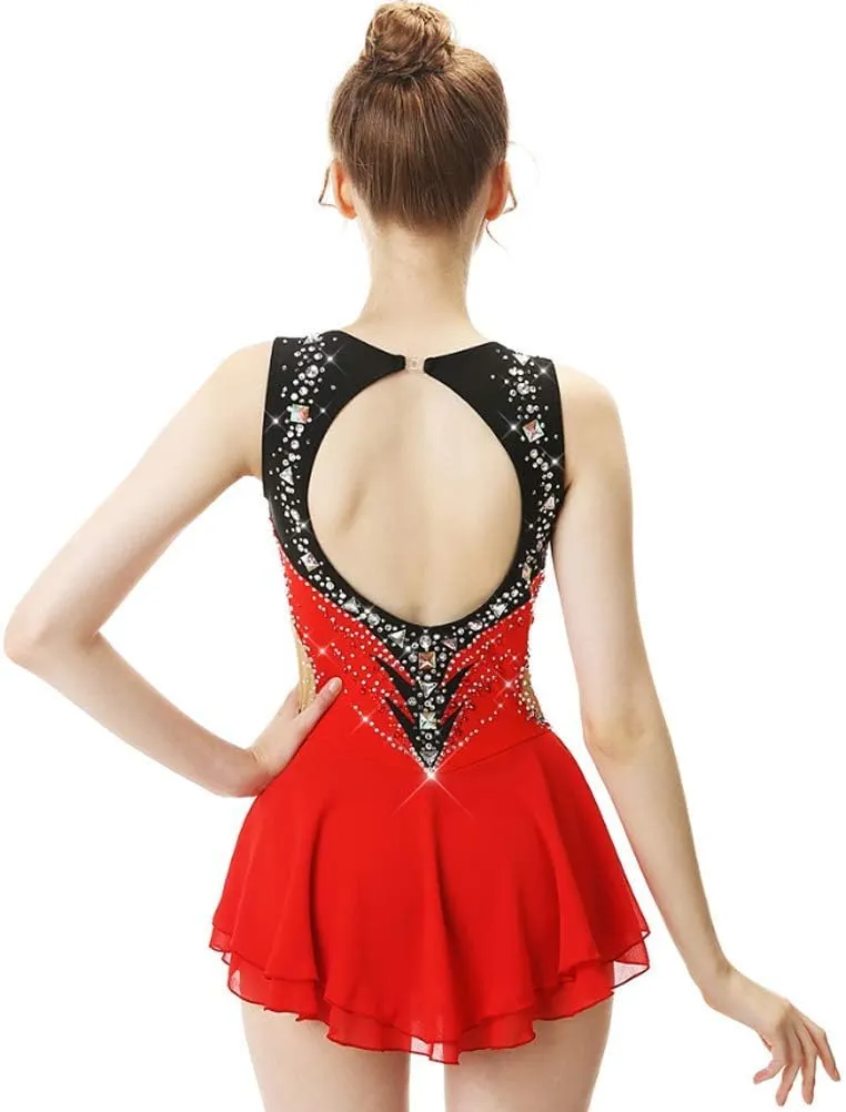 JRUIA Girls' Sleeveless Figure Skating Dress Crystal Rhythmic Gymnastics Ballet Leotards Ice Skating Performance Costume