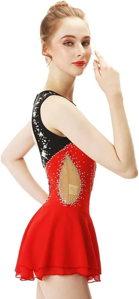 JRUIA Girls' Sleeveless Figure Skating Dress Crystal Rhythmic Gymnastics Ballet Leotards Ice Skating Performance Costume