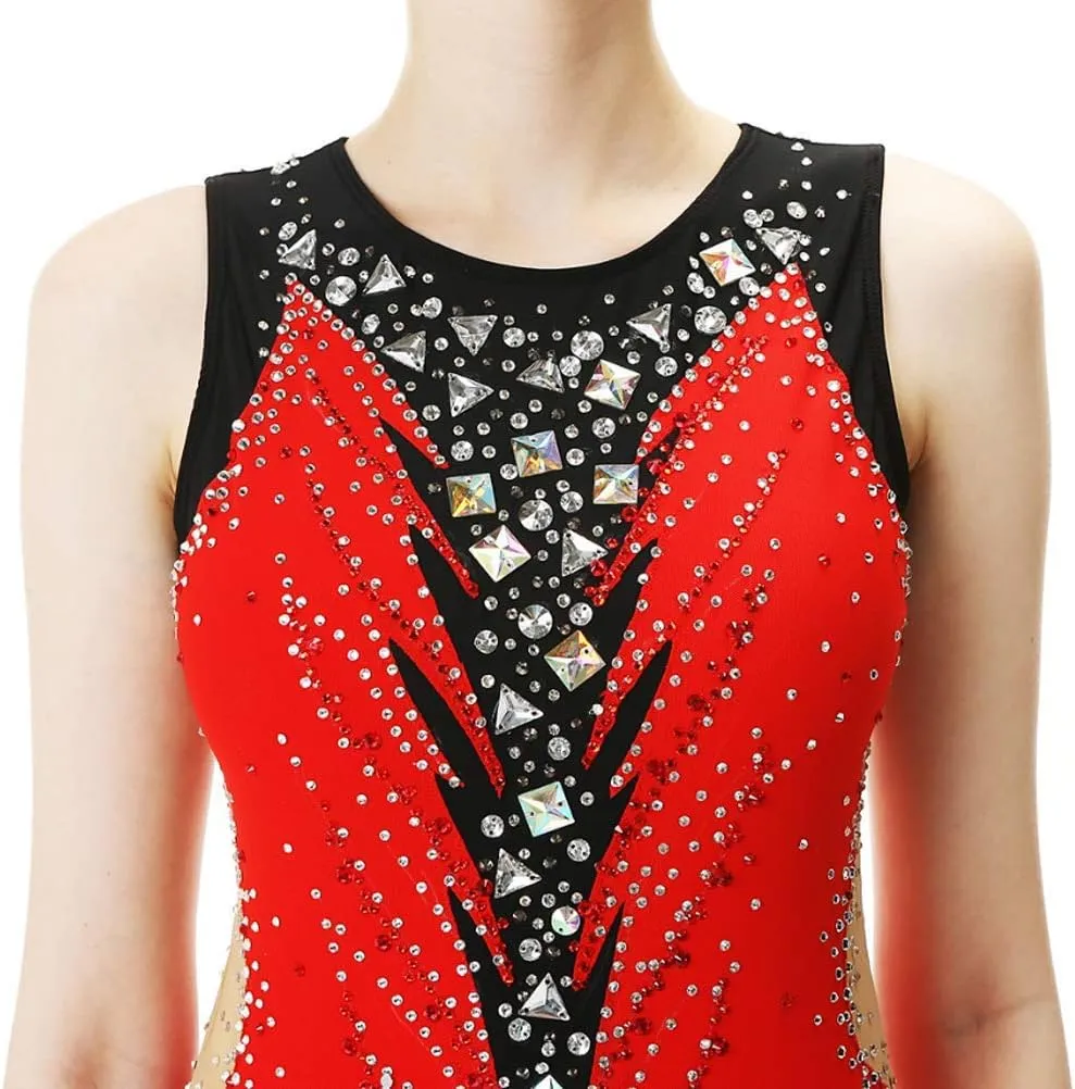 JRUIA Girls' Sleeveless Figure Skating Dress Crystal Rhythmic Gymnastics Ballet Leotards Ice Skating Performance Costume