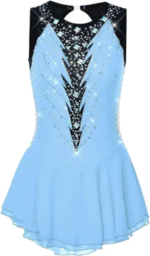 JRUIA Girls' Sleeveless Figure Skating Dress Crystal Rhythmic Gymnastics Ballet Leotards Ice Skating Performance Costume