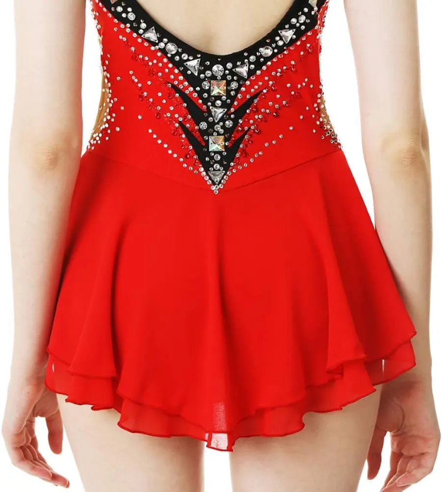 JRUIA Girls' Sleeveless Figure Skating Dress Crystal Rhythmic Gymnastics Ballet Leotards Ice Skating Performance Costume