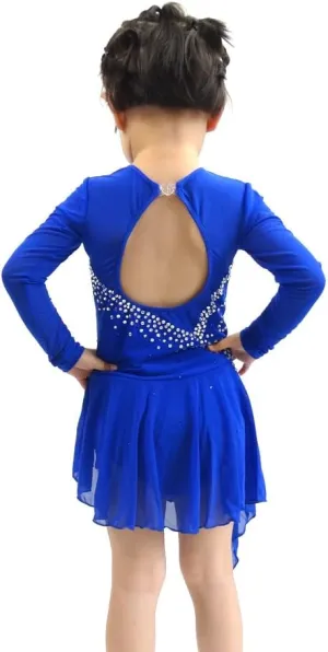 JRUIA Kids Figure Skating Dress Handmade Gymnastics Leotard for Girl Long Sleeve Roller Skate Skirt Crystals Ballet Costume
