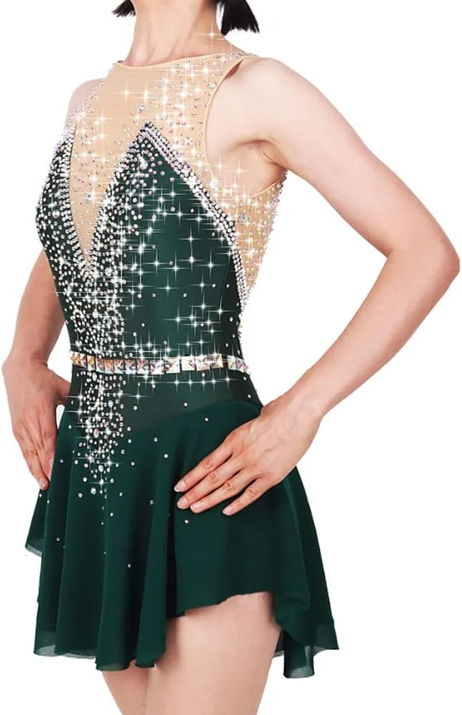 JRUIA Sleeveless Professional Ice Skating Dress Girls Women Figure Skating Costume Gymnastics Ballet Skirt Rhinestone/Crystal