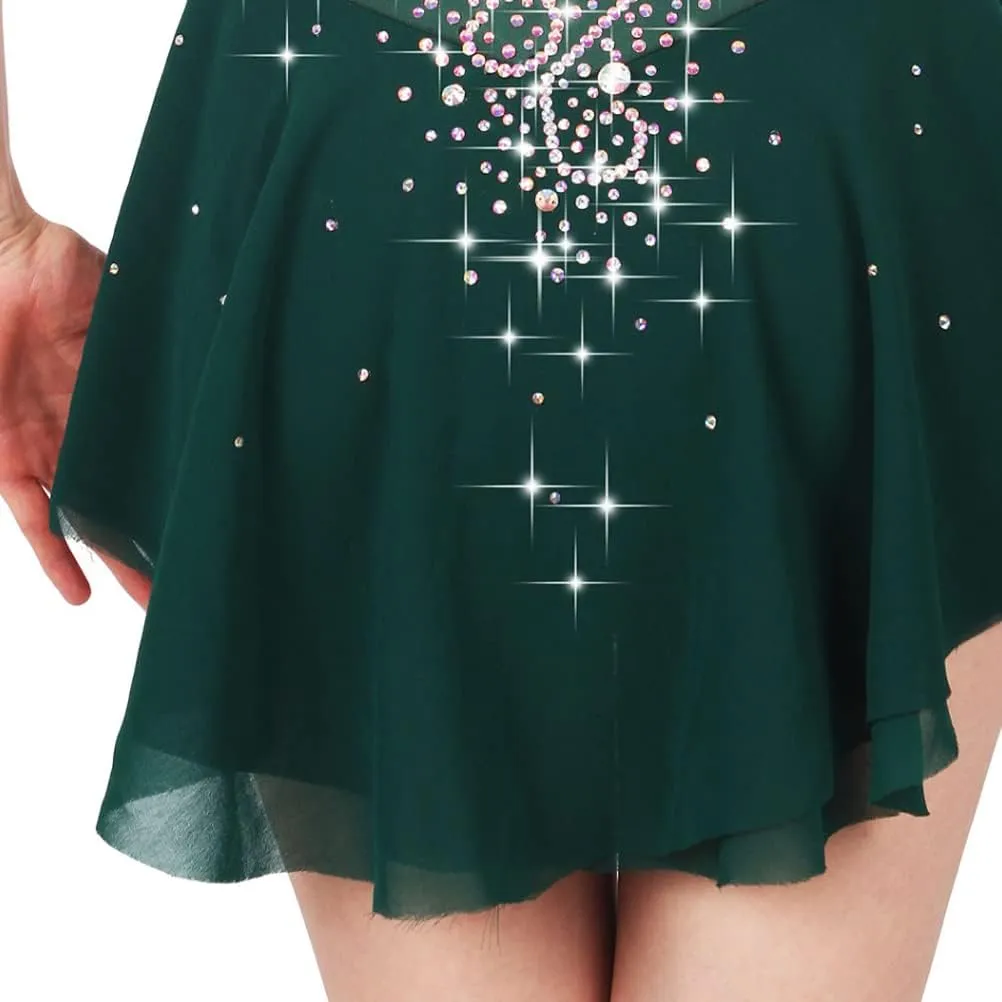 JRUIA Sleeveless Professional Ice Skating Dress Girls Women Figure Skating Costume Gymnastics Ballet Skirt Rhinestone/Crystal
