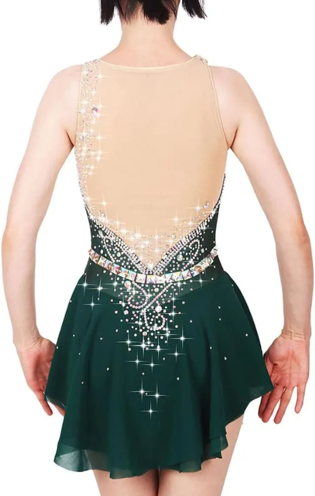 JRUIA Sleeveless Professional Ice Skating Dress Girls Women Figure Skating Costume Gymnastics Ballet Skirt Rhinestone/Crystal