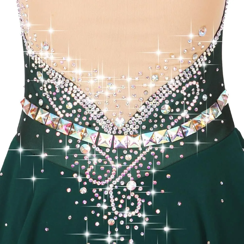 JRUIA Sleeveless Professional Ice Skating Dress Girls Women Figure Skating Costume Gymnastics Ballet Skirt Rhinestone/Crystal