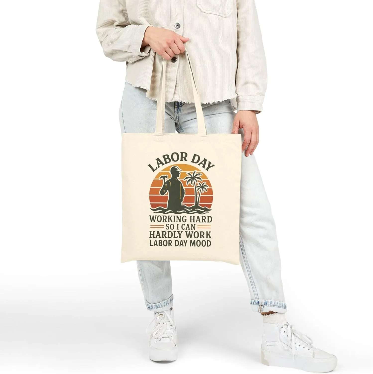 Labor Day Tote Bag – Funny “Working Hard So I Can Hardly Work” Gift – Reusable Eco Shopper Bag for Labor Day Weekend