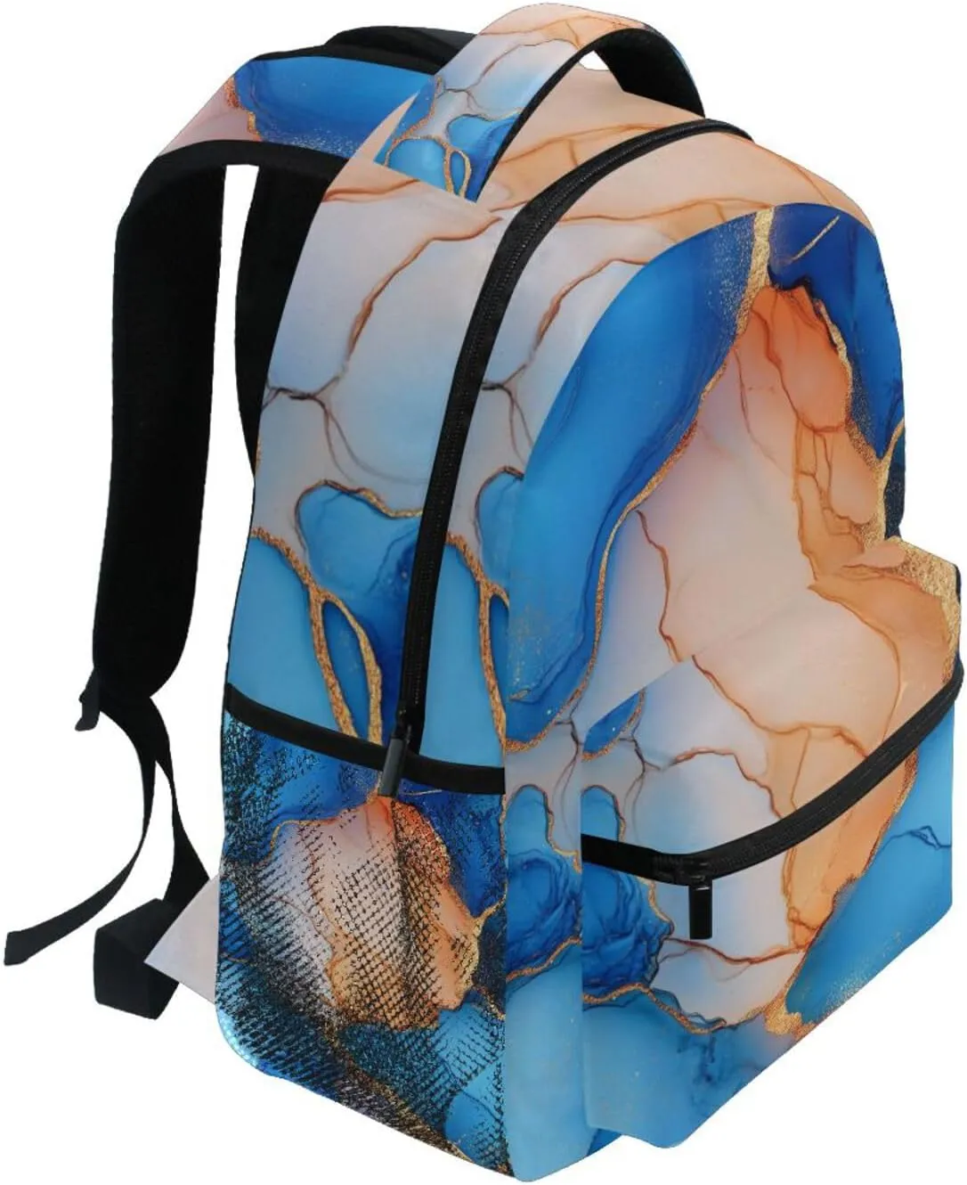 Laptop Backpack for Men and Women Fashion School Bag with Chest Strap for Business Work College Travel Trip Marble Royal Blue Peach