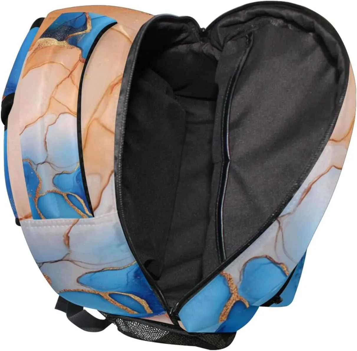 Laptop Backpack for Men and Women Fashion School Bag with Chest Strap for Business Work College Travel Trip Marble Royal Blue Peach